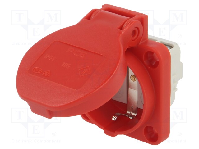 Connector: AC supply; socket; 2P+PE; 250VAC; 16A; red; PIN: 3; IP54