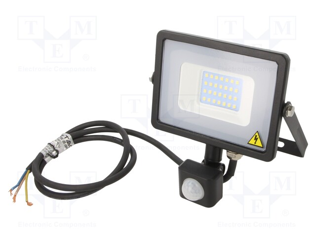 Lamp: LED flood light; 6400K; IP65; Body: black; 20W; Len: 1m; 1600lm