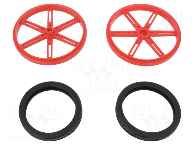 Wheel; red; Shaft: knurled; Pcs: 2; push-in,screw; Ø: 90mm; W: 10mm