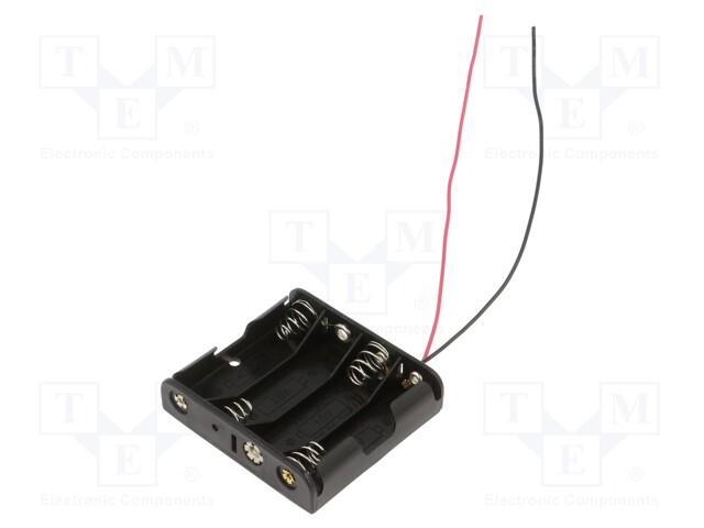 Holder; AA,R6; Batt.no: 4; cables; black; 150mm