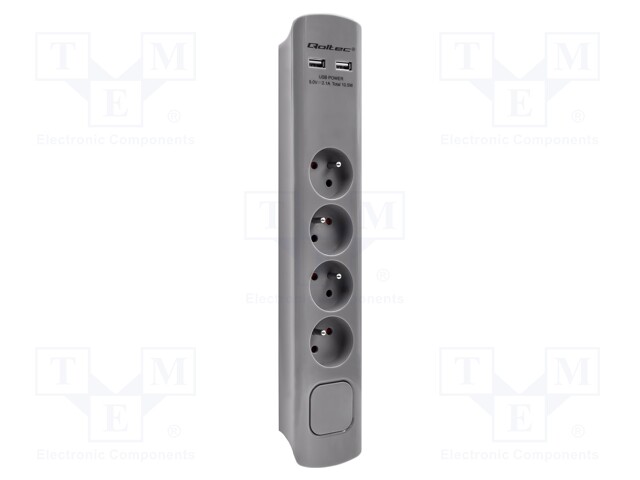Plug socket strip: protective; Sockets: 4; 230VAC; 16A; grey
