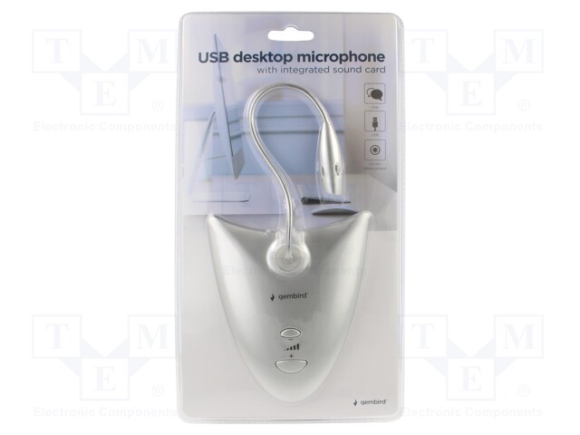Microphone; grey; USB A; Features: with soundcard; -40dB; 1.2m