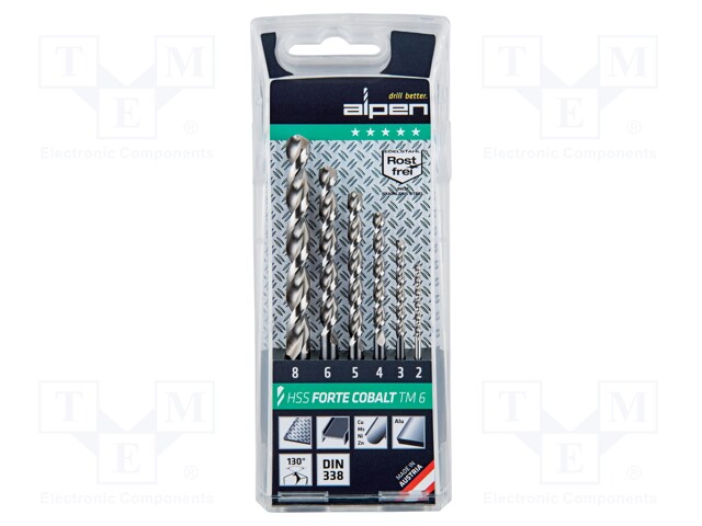 Drill set; Application: metal,steel; Pcs: 6; Mat: HSS; for metal