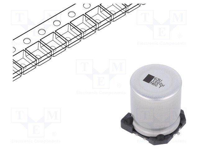 SMD Aluminium Electrolytic Capacitor, SMD, 1000 µF, 63 V, 146 CTI Series, 6000 hours @ 125°C