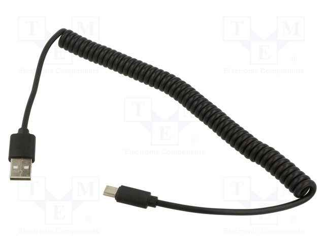 Cable; coiled,USB 2.0; USB A plug,USB C plug; gold-plated; 1.8m
