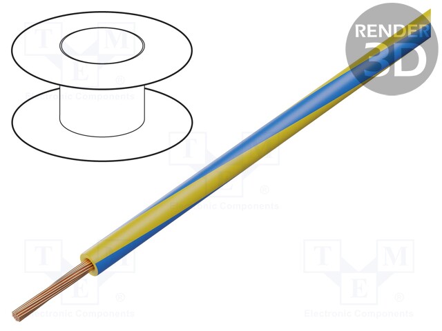 Wire; LgY; stranded; Cu; 1mm2; yellow-blue; PVC; 300/500V; 100m