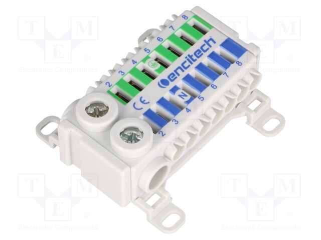 Splice terminal: distribution block; ways: 2; terminals: 16; TS35