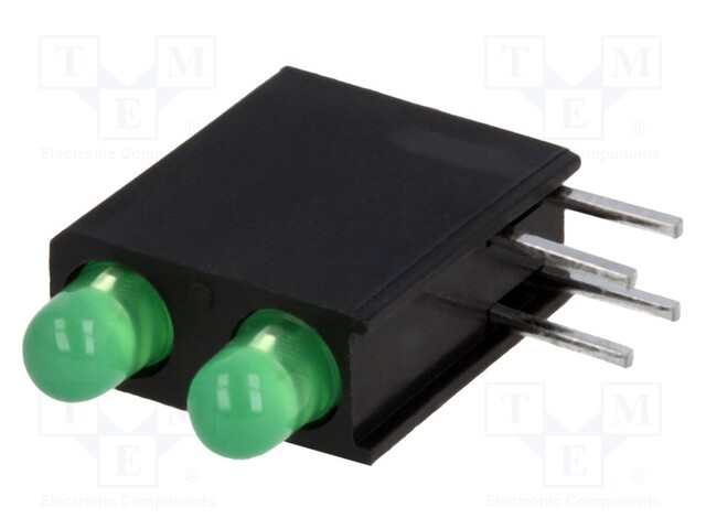 LED; in housing; green; 3mm; No.of diodes: 2; 20mA; 40°; 2.2÷2.5V