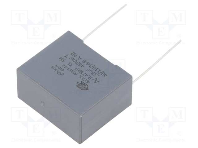 Capacitor: polypropylene; X1; 0.33uF; 440VAC; ±10%; THT; -40÷110°C