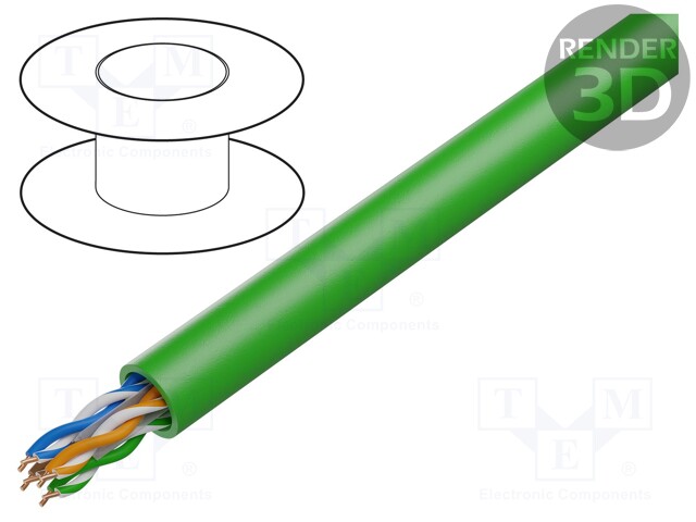 Wire; HELUKAT® 300,U/UTP; 6; solid; Cu; 4x2x24AWG; PE; green; 6.8mm