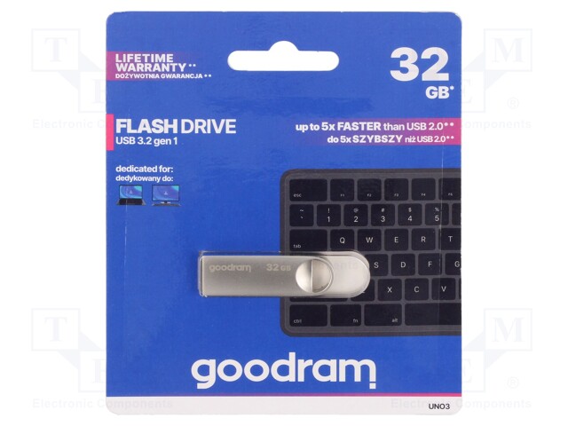 Pendrive; USB 3.2; 32GB; R: 60MB/s; W: 20MB/s; USB A; silver