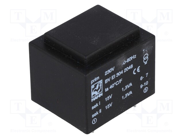 Transformer: encapsulated; 2.6VA; 230VAC; 15V; 15V; 87mA; 87mA; 99g