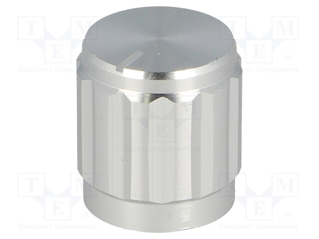 Knob; with pointer; aluminium,thermoplastic; Shaft d: 6mm; silver