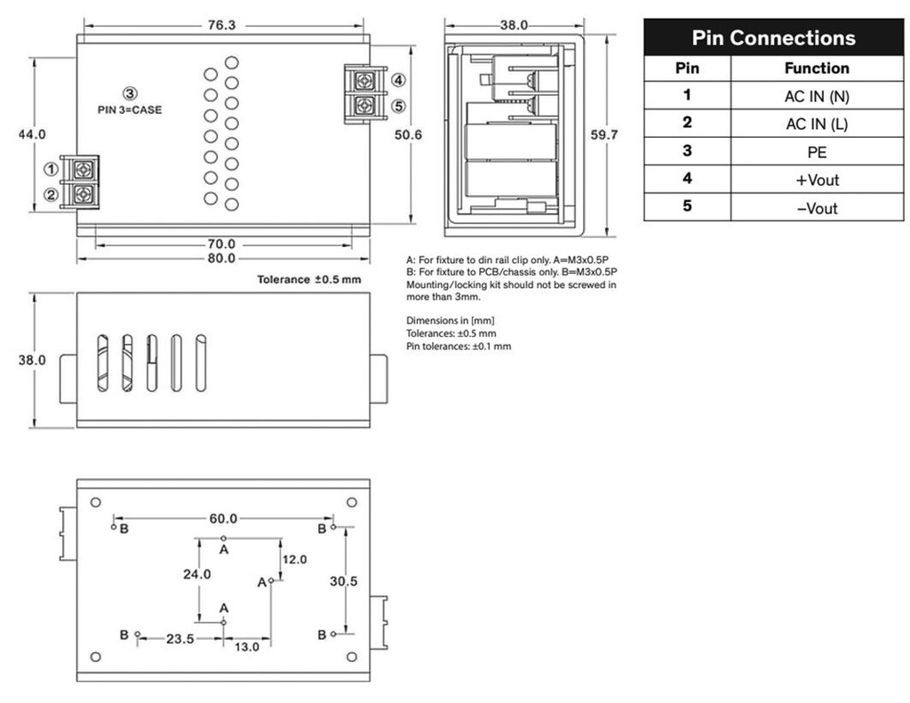 Power supply: switched-mode; modular; 60W; 48VDC; 80x59.7x38mm
