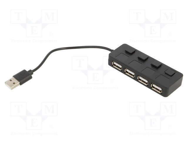 Hub USB; USB A socket x4,USB A plug; USB 2.0; with switch; black