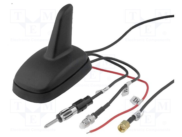 Antenna; SHARK; AM,FM,GPS,GSM; DIN,FME-A,SMA-A; black; 12VDC