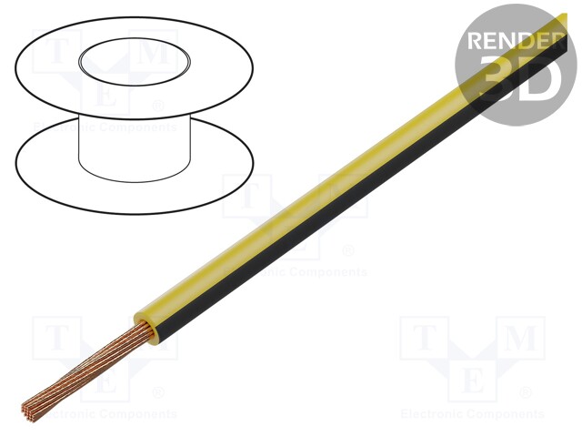 Wire; FLRY-B; 1x1mm2; stranded; Cu; PVC; yellow-blue; 60V; 100m