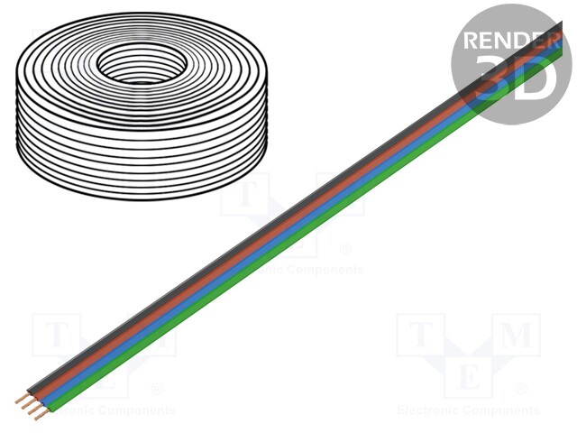 Wire: ribbon; stranded; 4x0,25mm2; red,blue,black,green; 100m