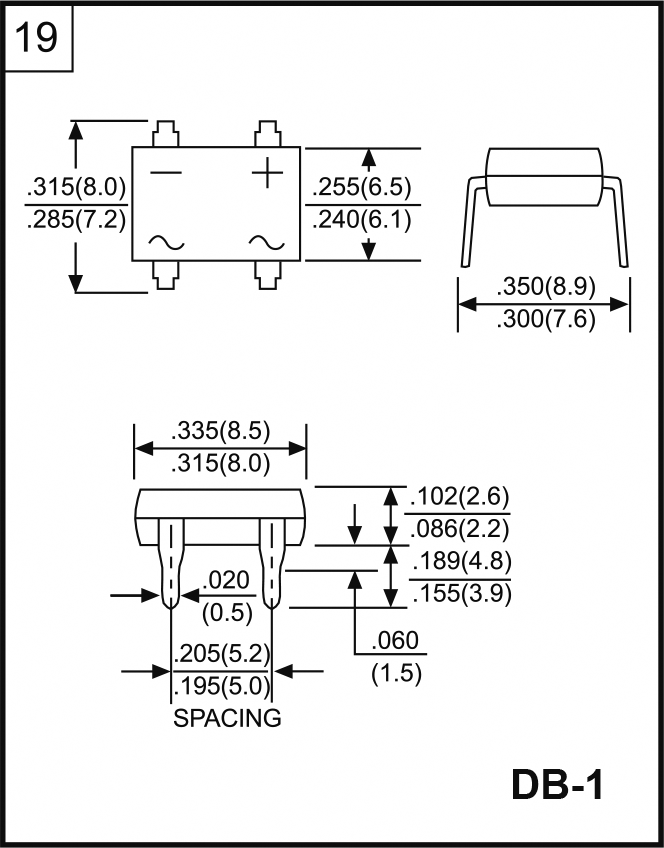 Bridge rectifier: single-phase; 400V; If: 1A; Ifsm: 50A; DB-1; THT