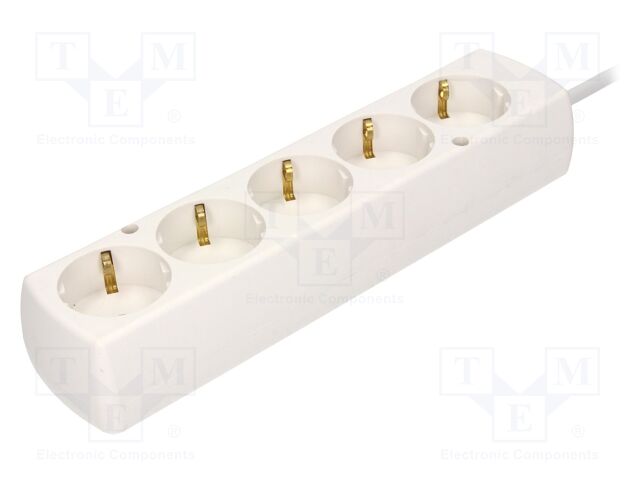 Extension lead; 3x1.5mm2; Schuko; Sockets: 5; PVC; white; Len: 5m