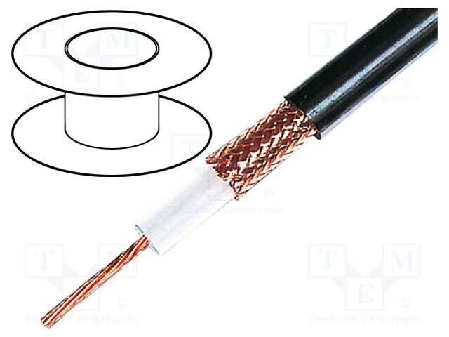 Wire: coaxial; RG11AU; stranded; Cu; PVC; black; 100m