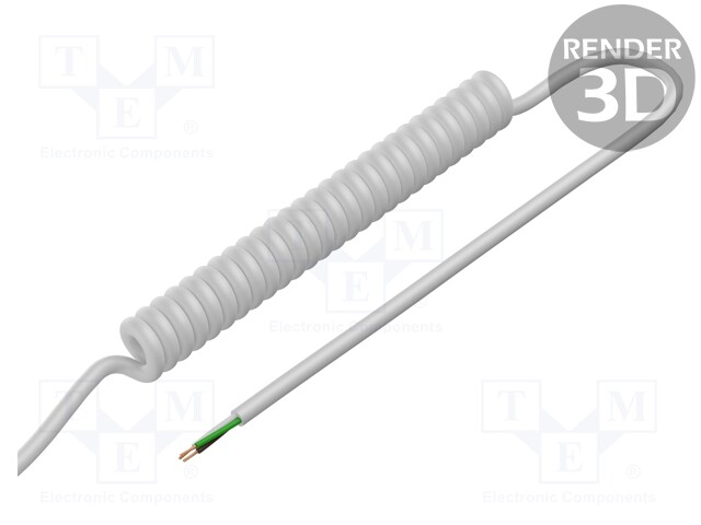 Wire: coiled; 3x0.35mm2; unshielded; PUR; white; 300V; 0.3m; 1.2m