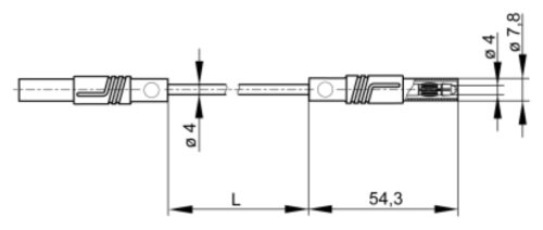 Test lead; 16A; banana plug 4mm,both sides; insulated; Len: 0.25m
