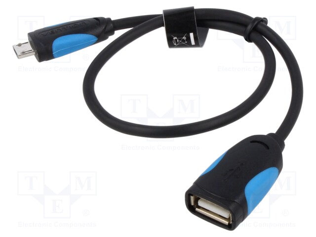 Cable; OTG,USB 2.0; USB A socket,USB B micro plug; 0.25m; black