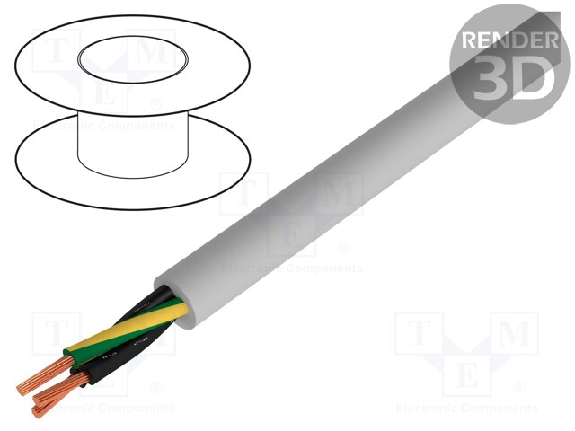 Wire; stranded; Cu; JZ-500-PUR; 3G1,5mm2; unshielded; grey; PUR