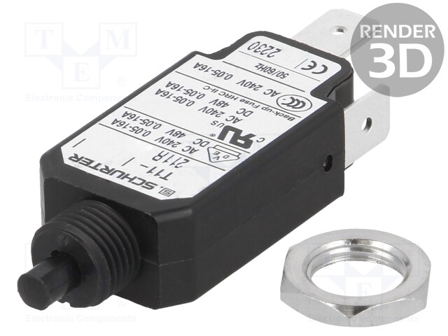 Circuit breaker; Urated: 240VAC; 48VDC; 1.5A; SPST; Poles: 1; screw