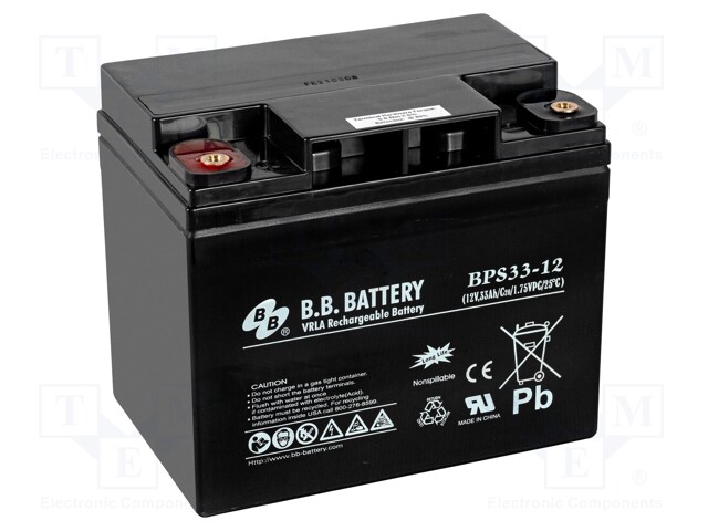 Re-battery: acid-lead; 12V; 33Ah; AGM; maintenance-free; 11.25kg