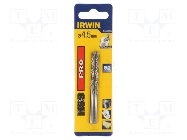 Drill bit; for metal; Ø: 4.5mm; L: 80mm; Working part len: 47mm