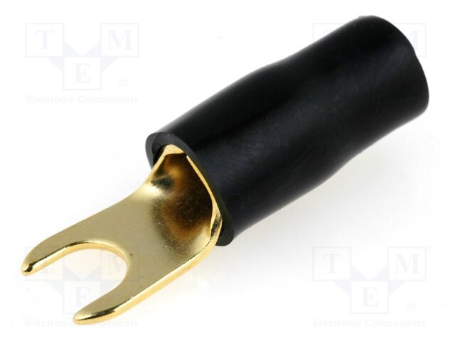 Terminal: fork; M4; 10mm2; gold-plated; insulated; black
