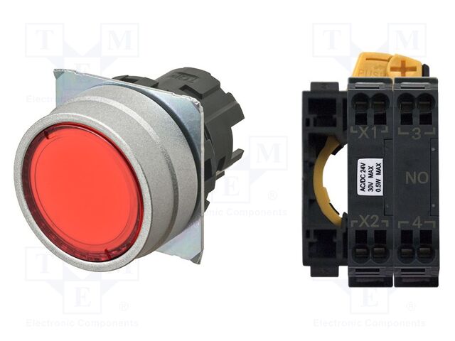 Switch: push-button; 22mm; Stabl.pos: 1; flat; Pos: 2
