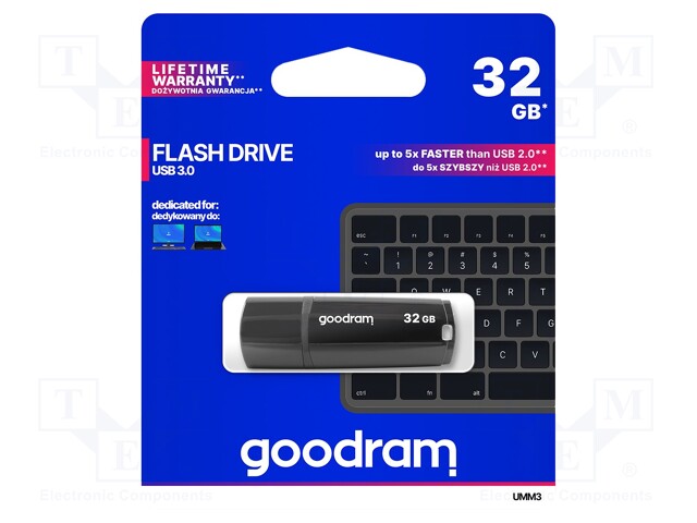Pendrive; USB 3.0; 32GB; Read: 60MB/s; Write: 20MB/s; Colour: black