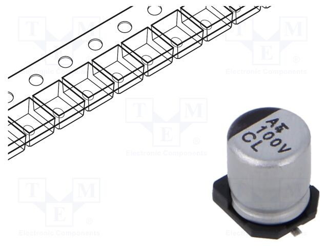 ALUMINUM ELECTROLYTIC CAPACITOR, 100UF, 35V, 20%, SMD