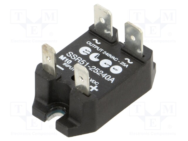 Relay: solid state; Ucntrl: 18÷28.8VDC; 25A; 24÷280VAC; on panel