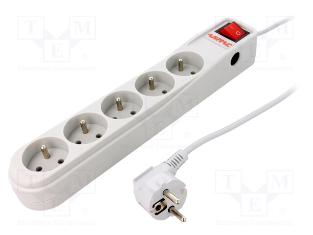 Plug socket strip: protective; Sockets: 5; 250VAC; 10A