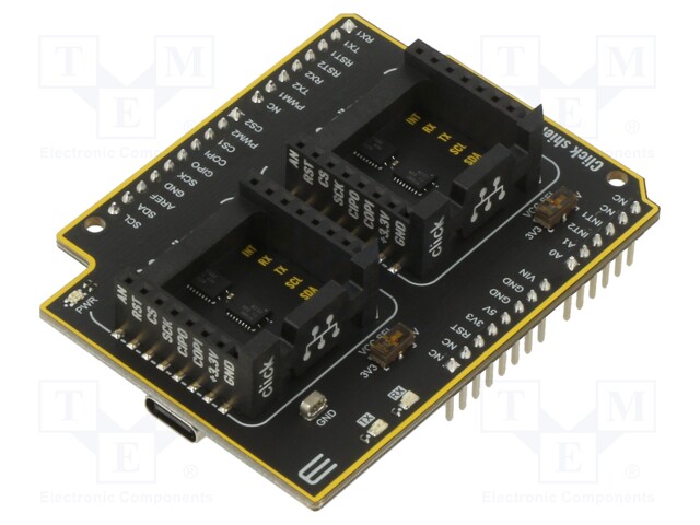 Expander; mikroBUS socket x2,USB C socket; prototype board
