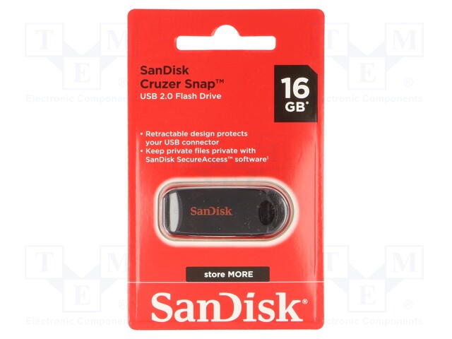 Pendrive; USB 2.0; 16GB; USB A; CRUZER SNAP; Colour: black