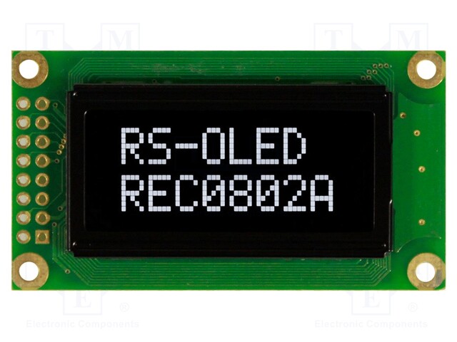 Display: OLED; alphanumeric; 8x2; Window dimensions: 38x16mm