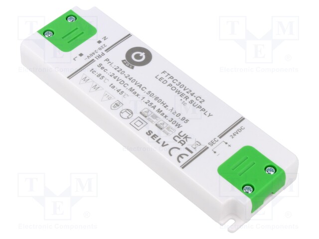 Power supply: switched-mode; LED; 30W; 24VDC; 1.25A; 198÷264VAC