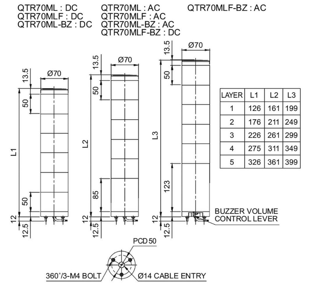 Signaller: signalling column; continuous light; Usup: 24VDC; LED