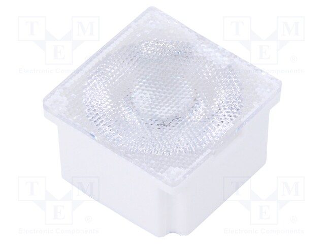LED lens; square; Mat: polycarbonate; transparent; 45°; H: 12.55mm