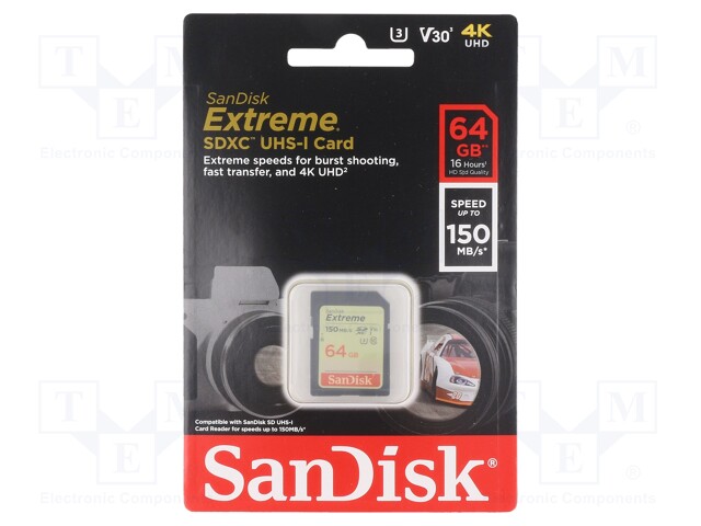 EXTREME SD V30 U3, 64GB UP TO 150MBS