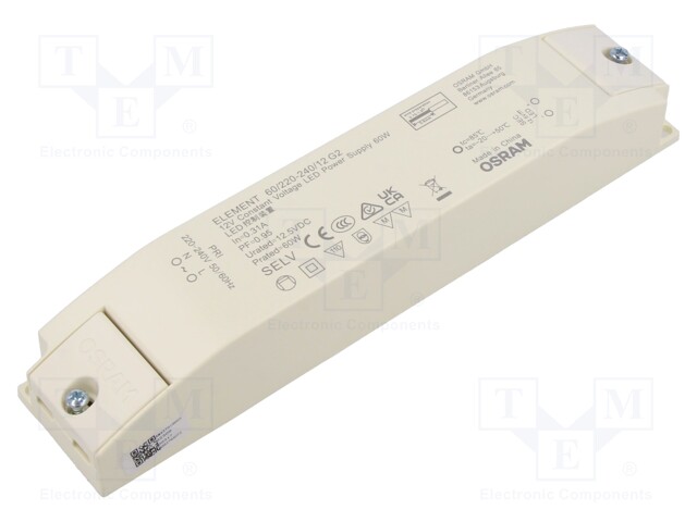 Power supply: switched-mode; LED; 60W; 12.5VDC; 220÷240VAC; IP20