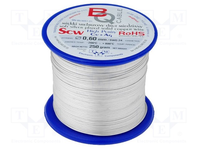Silver plated copper wires; 0.6mm; 250g; 104m; -200÷800°C
