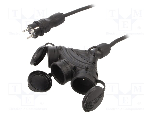 Extension lead; Sockets: 3; rubber; black; 3x1,5mm2; 40m; 16A