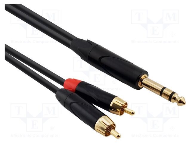 Cable; Jack 6,3mm plug,RCA plug x2; 8m; black; PVC