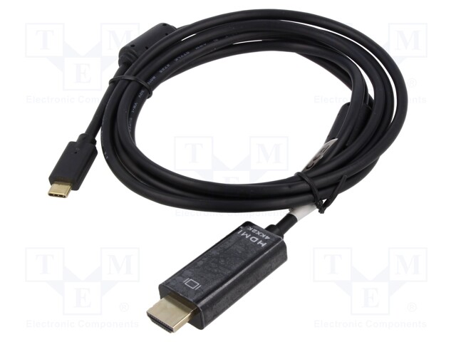 Adapter; HDMI 2.0; HDMI plug,USB C plug; nickel plated; 2m; black